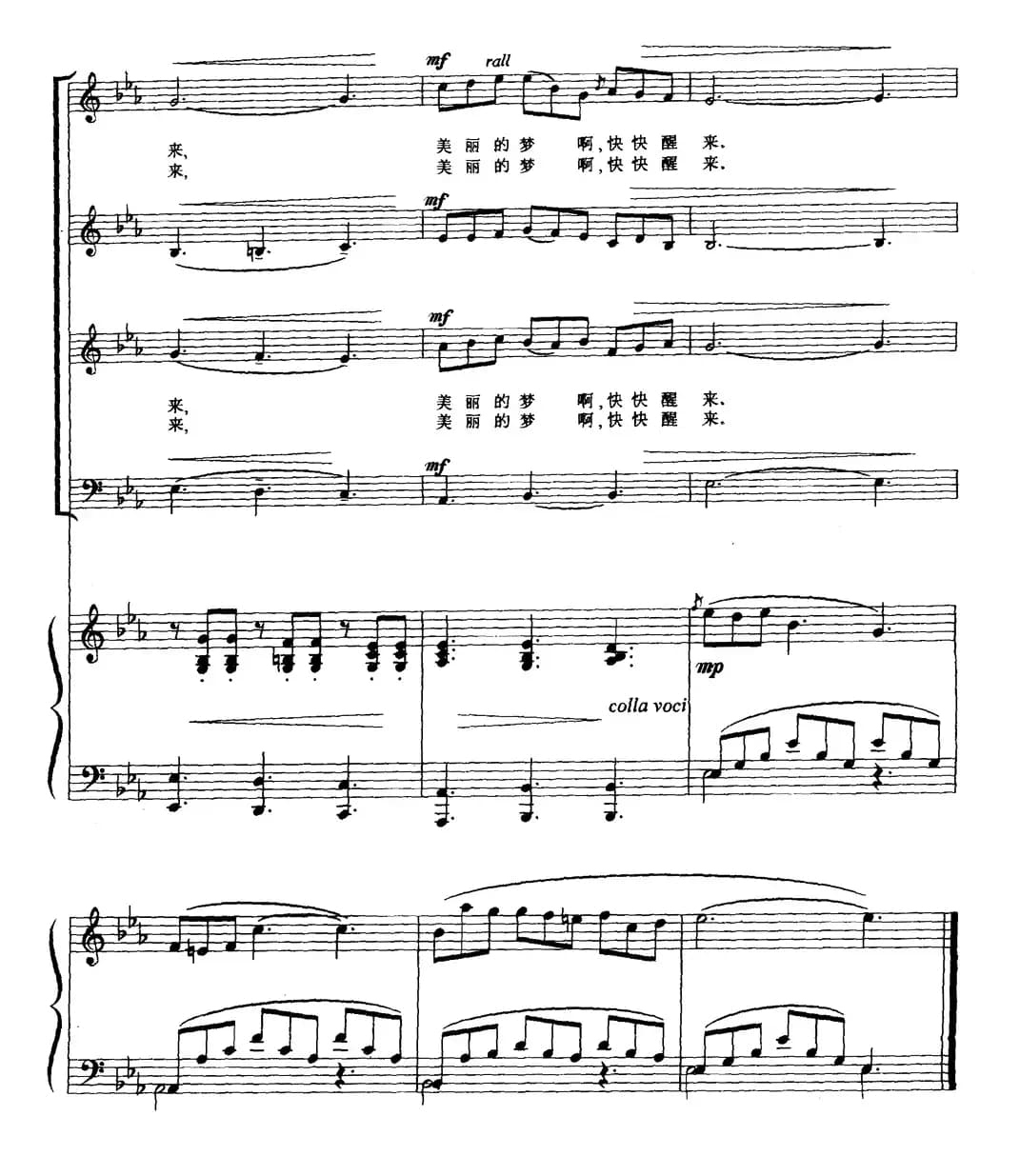 [美]美丽的梦，快快醒来（合唱、正谱）