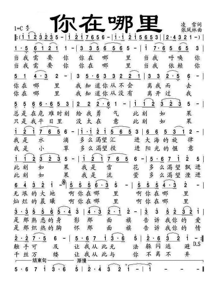 你在哪里（凌雪词 张凤林曲）
