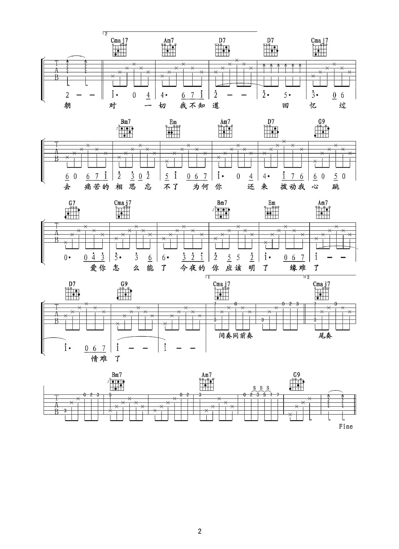 新不了情（吉他六线谱）