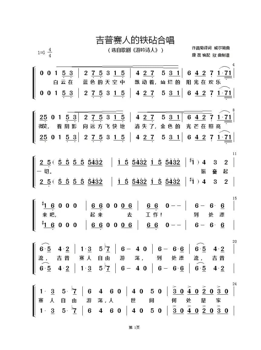 吉普赛人的铁砧合唱（混声合唱）