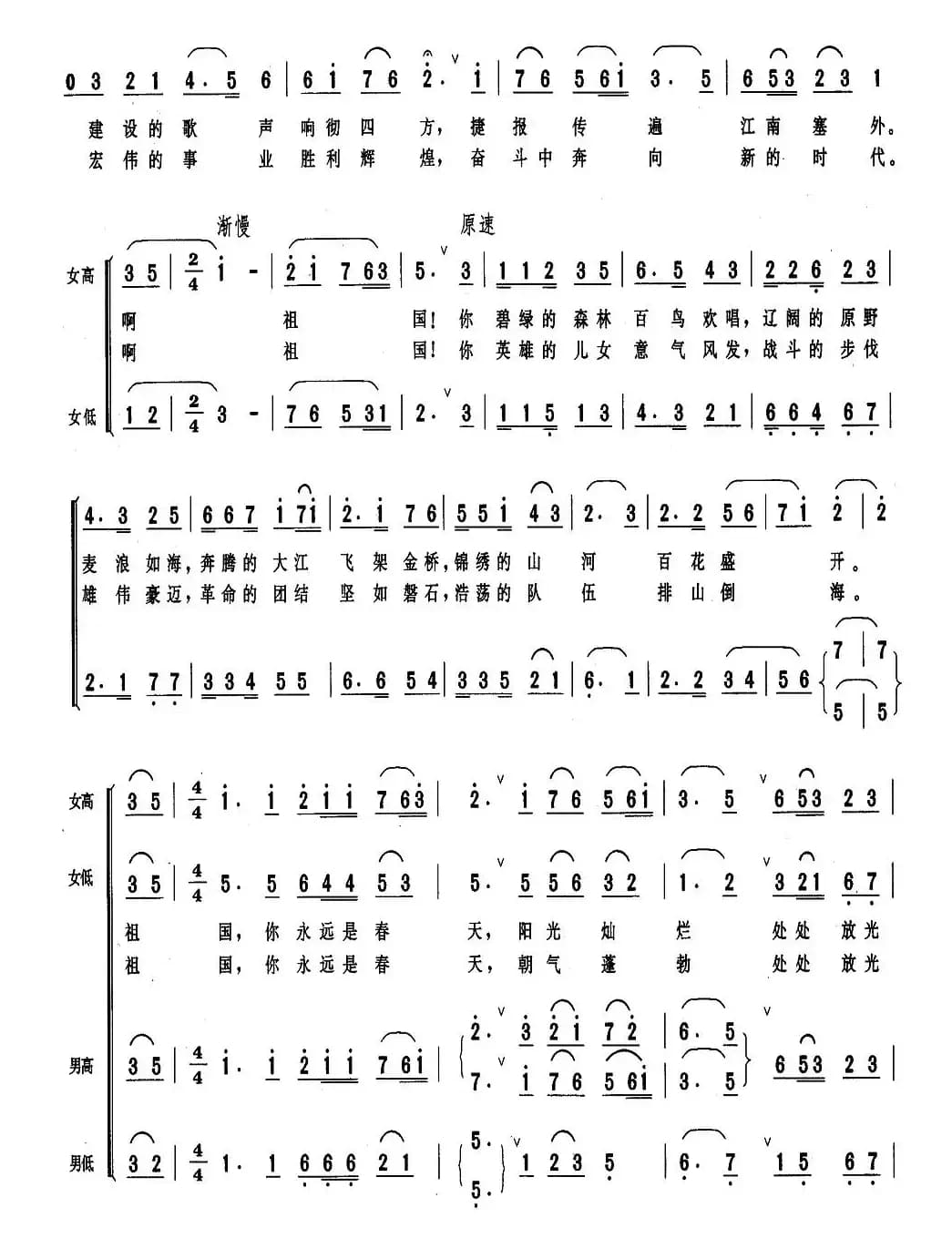 祖国永远是春天（陈克正词 陆祖龙曲）