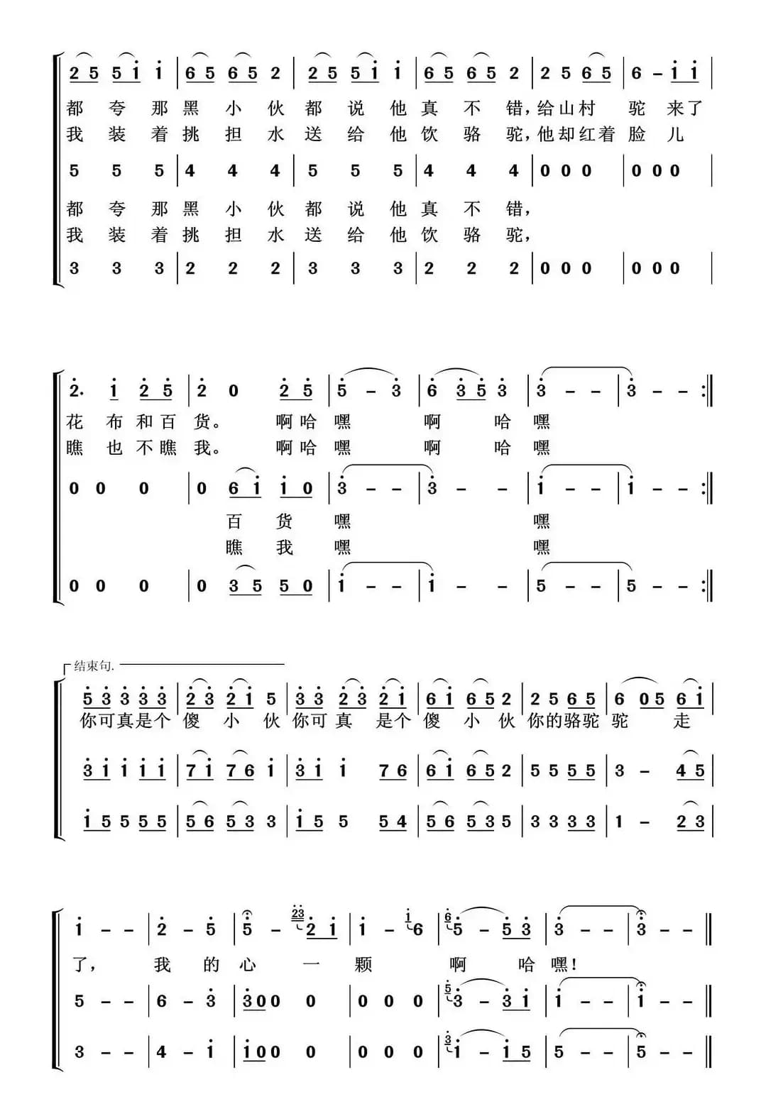 拉骆驼的黑小伙（敏岐词 张颂曲）