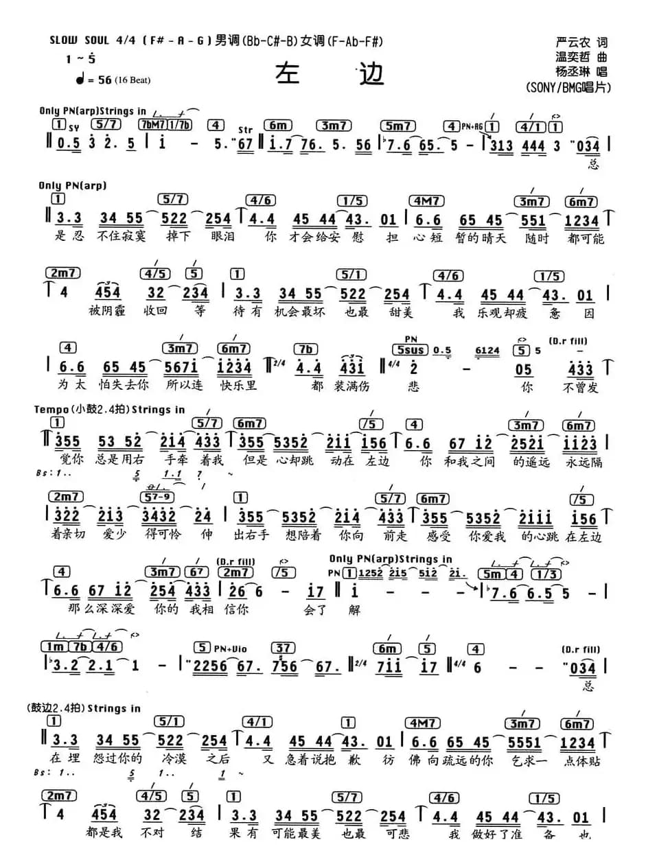 左边（编配乐谱）