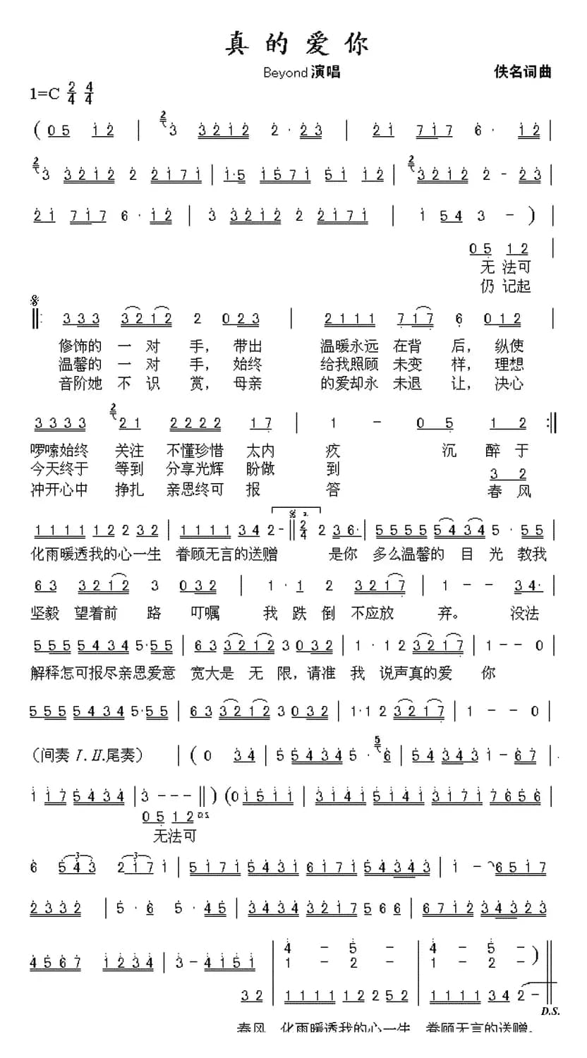 真的爱你(小美词 黄家驹曲)