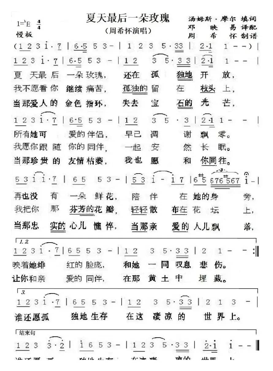 夏天最后一朵玫瑰(周希怀演唱)