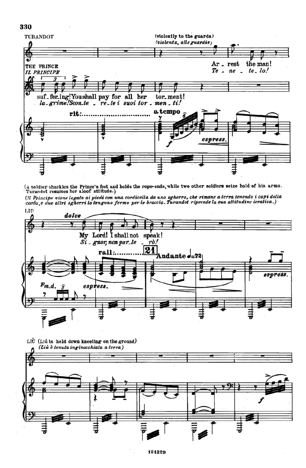 《图兰朵公主》三幕五场歌剧（英意双语）全谱（钢琴伴奏谱 P335——354）