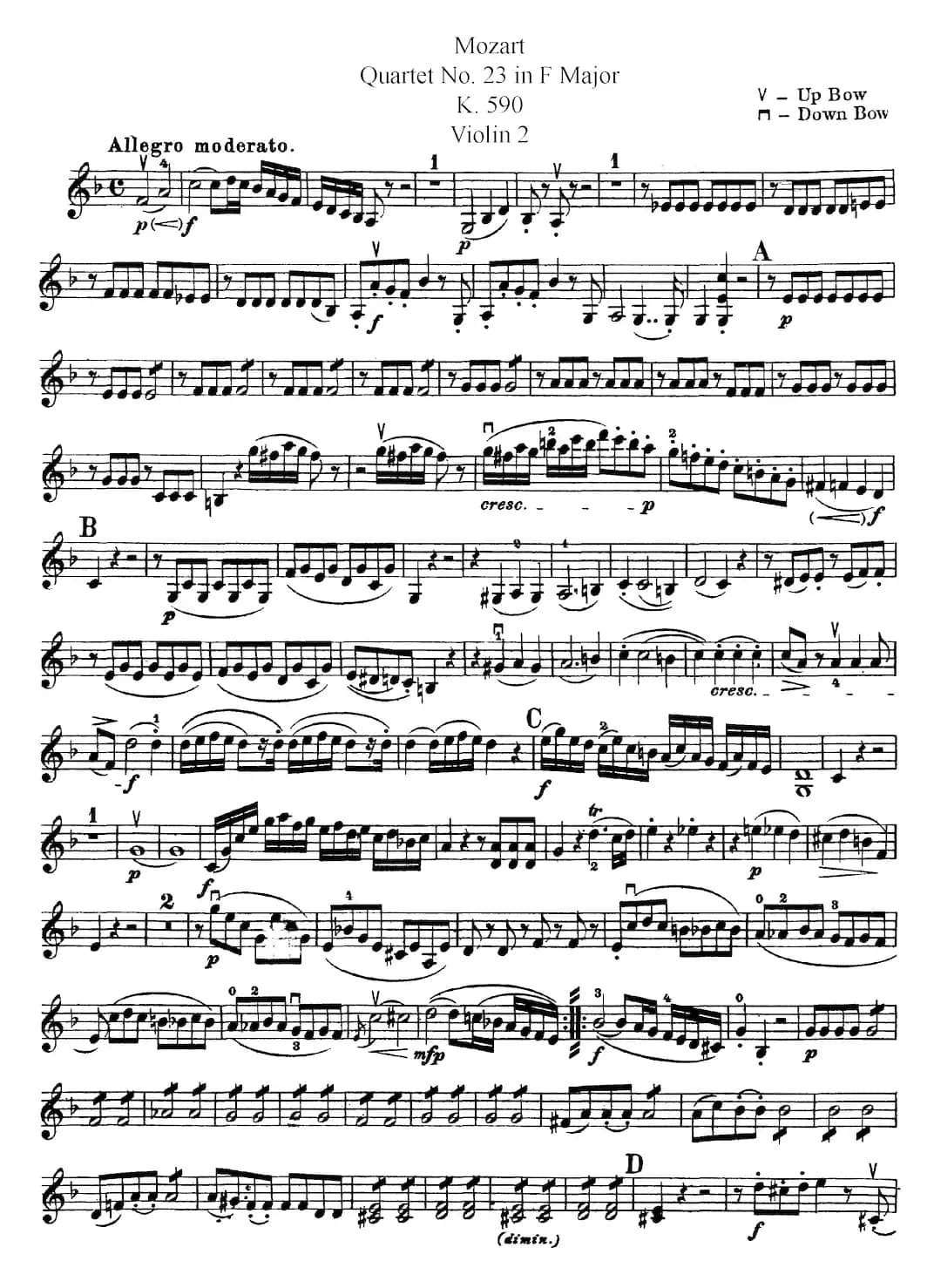 Mozart《Quartet No.23 in F Major,K.590》(Violin 2分谱)
