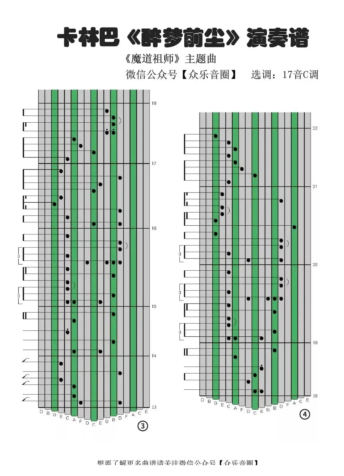 醉梦前尘（拇指琴卡林巴琴专用谱）