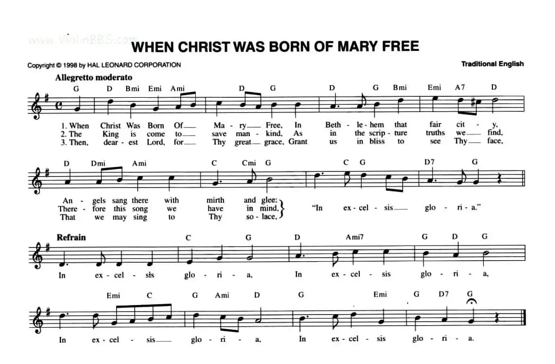 WHEN CHRIST WAS BORN OF MARY FREE