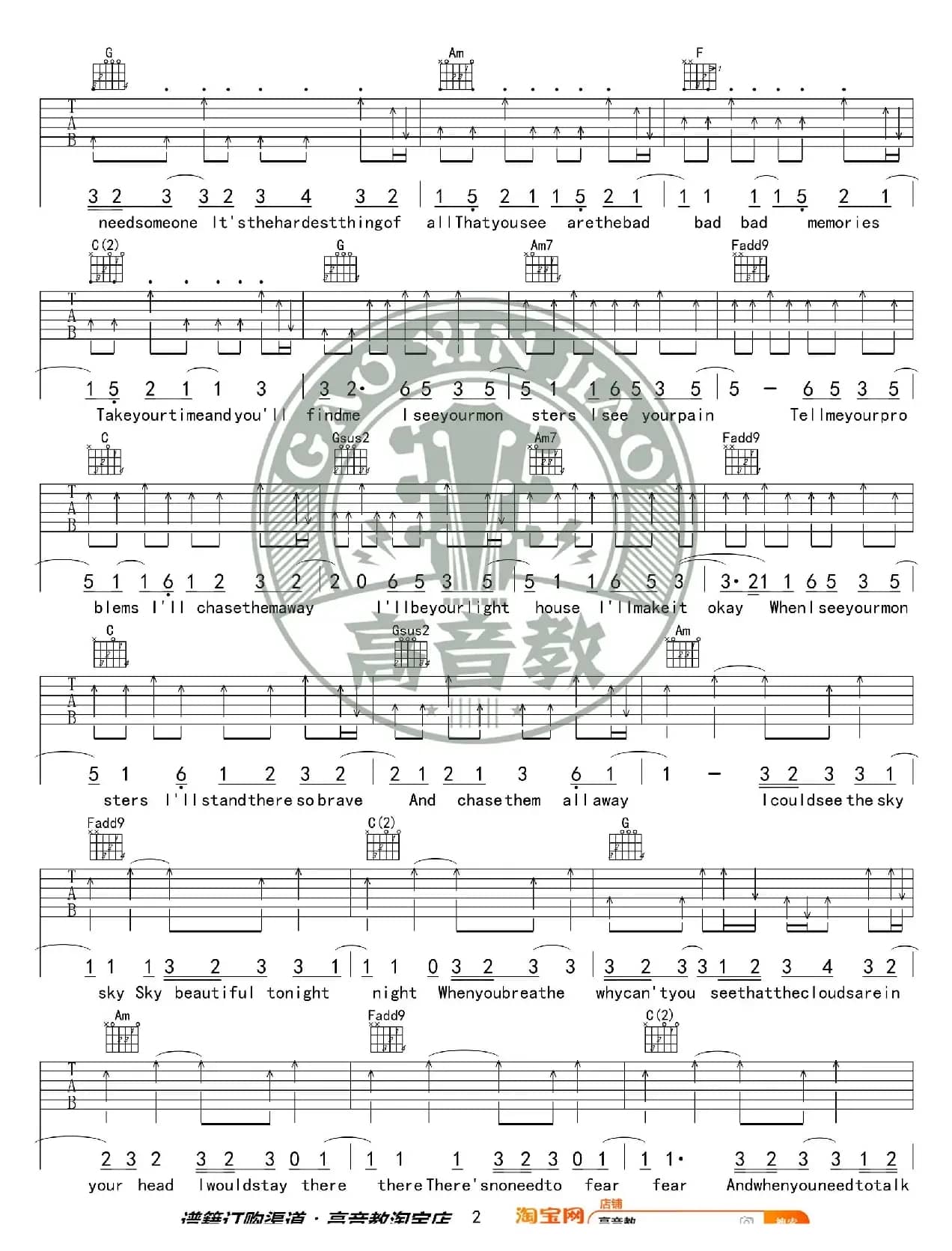 《Monsters》吉他谱C调精华版 Katie Sky 高音教编配 猴哥吉他教学