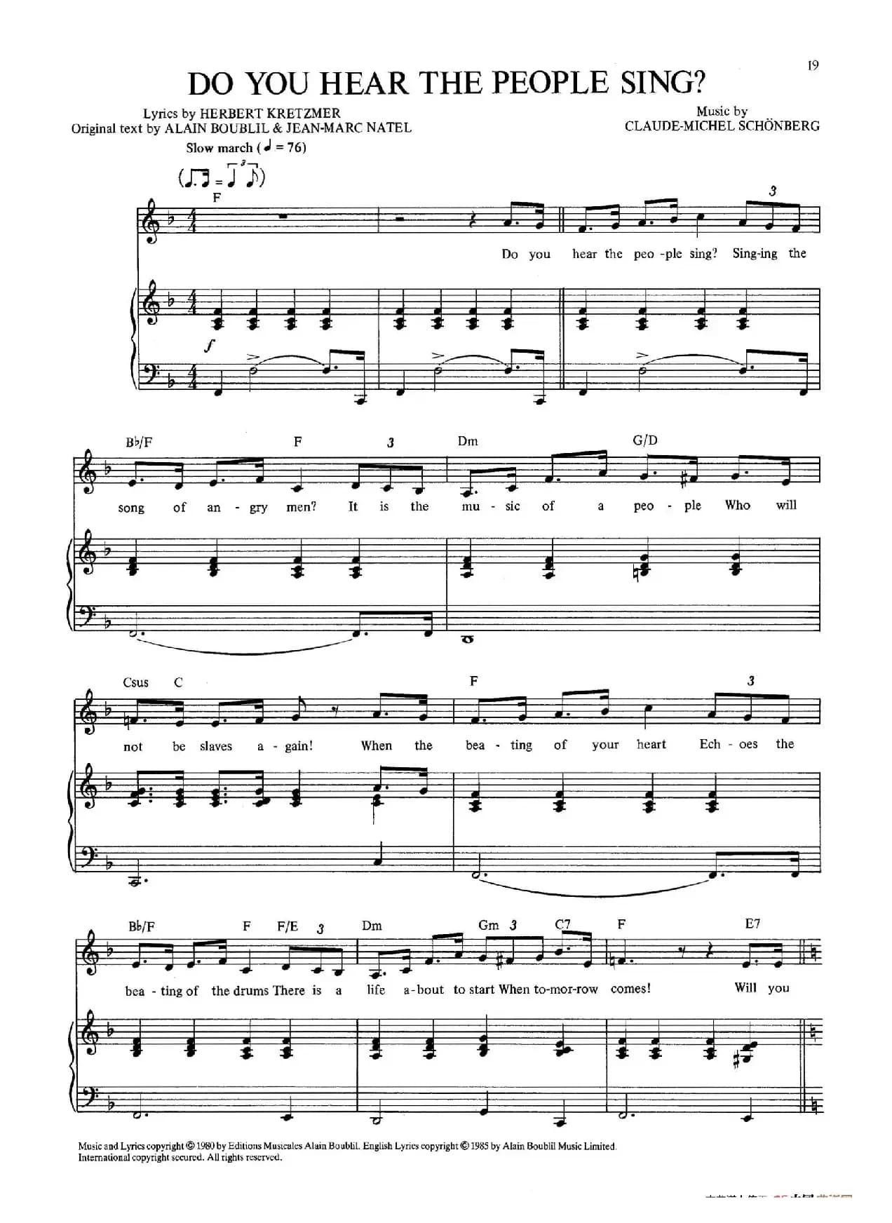 Do You Hear the People Sing? （音乐剧《悲惨世界》（Les Miserables）选曲、正谱 ）