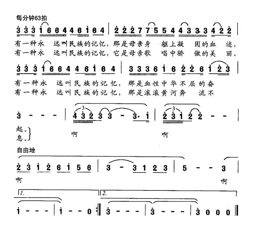 民族的记忆(张枚同词 曹贤邦曲)