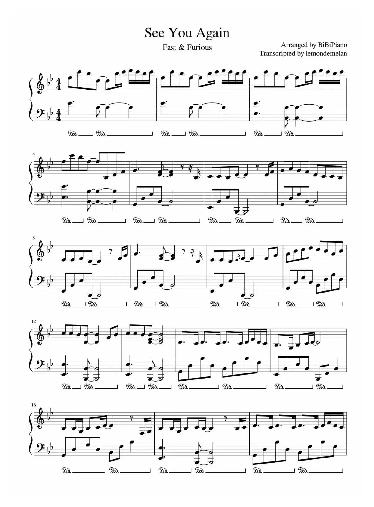 See You Again【《速度与激情7》片尾曲】（BiBiPiano钢琴版）