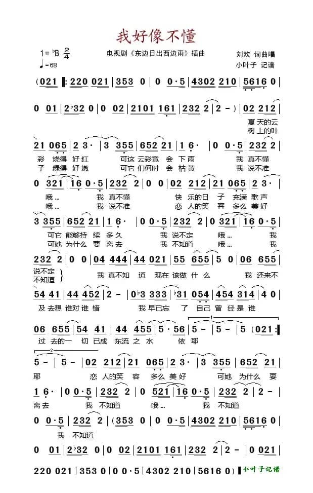 我好像不懂（电视剧《东边日出西边雨》插曲）