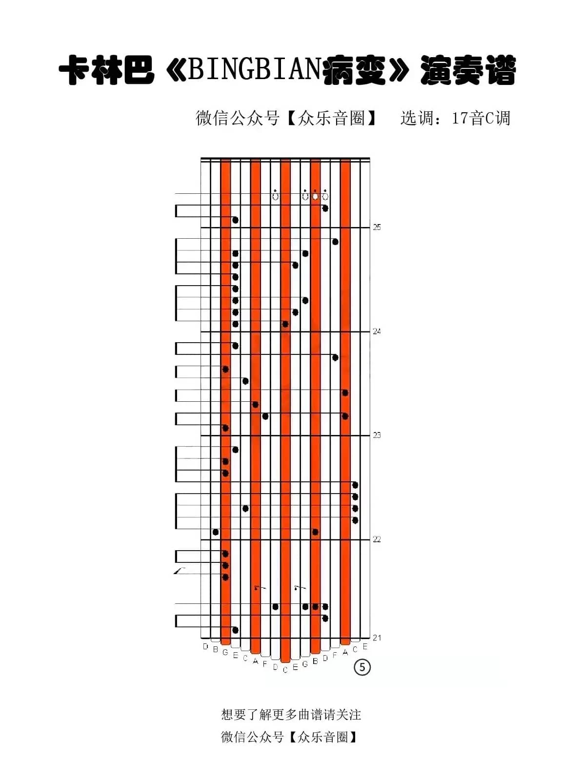 BINGBIAN病变（拇指琴卡林巴琴专用谱）