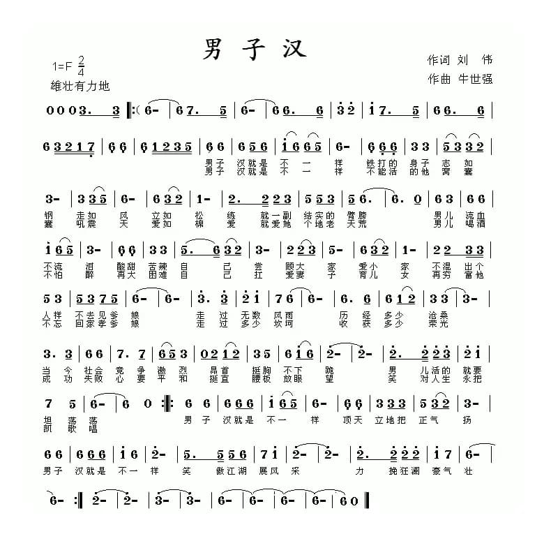 男子汉（刘伟词 牛世强曲）