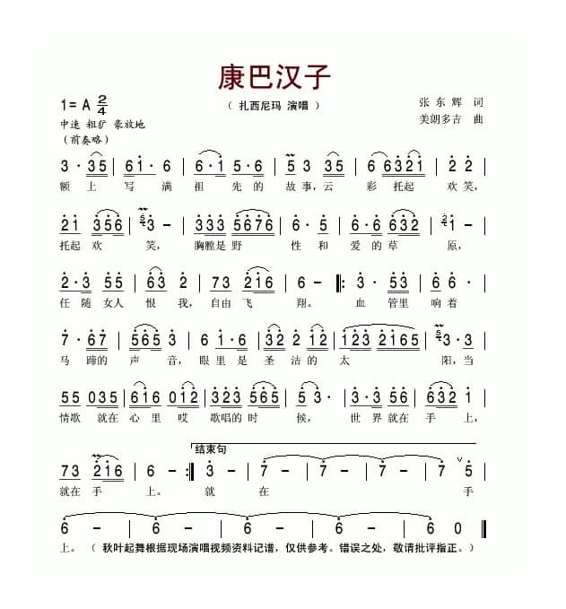 康巴汉子（张东辉词 美朗多吉曲）