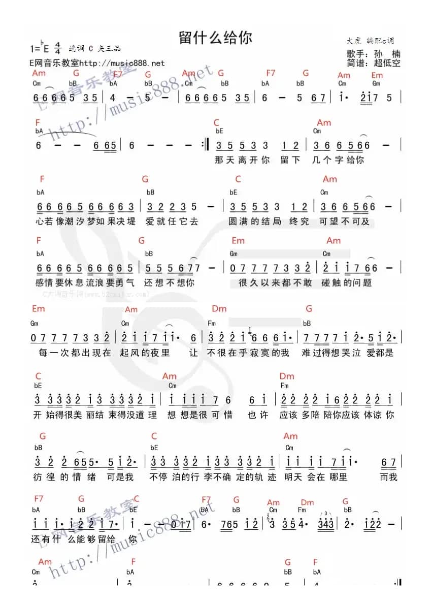 留什么给你（小阿枫版 吉他谱）
