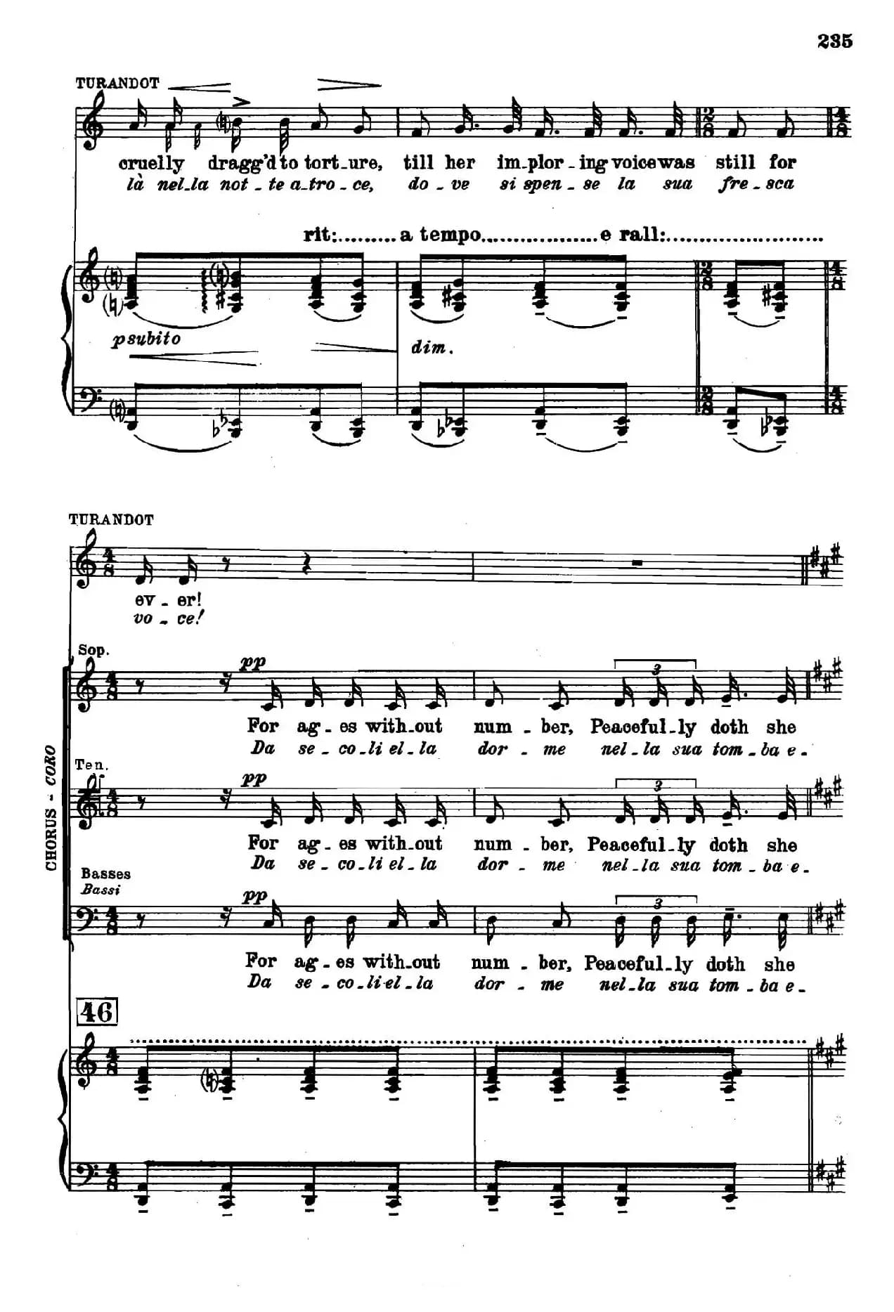 《图兰朵公主》三幕五场歌剧（英意双语）全谱（钢琴伴奏谱 P232——250）