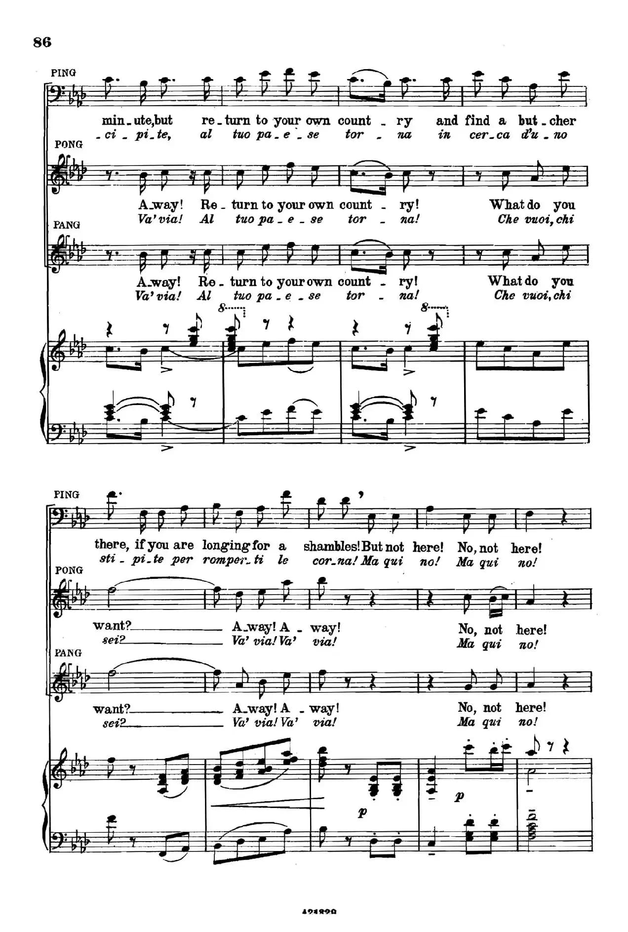 《图兰朵公主》三幕五场歌剧（英意双语）全谱（钢琴伴奏谱 P75——100）