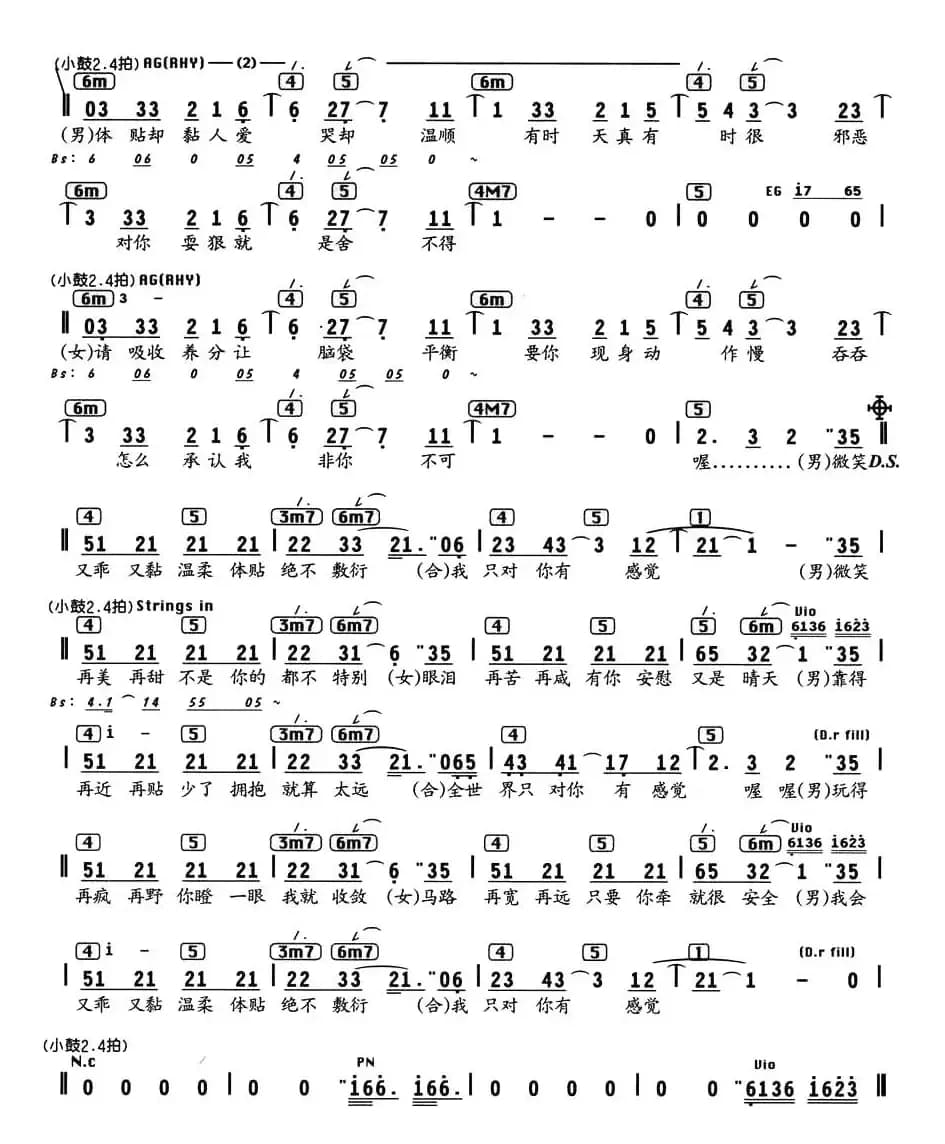 只对你有感觉（电视剧《东方朱丽叶》插曲、编配乐谱）