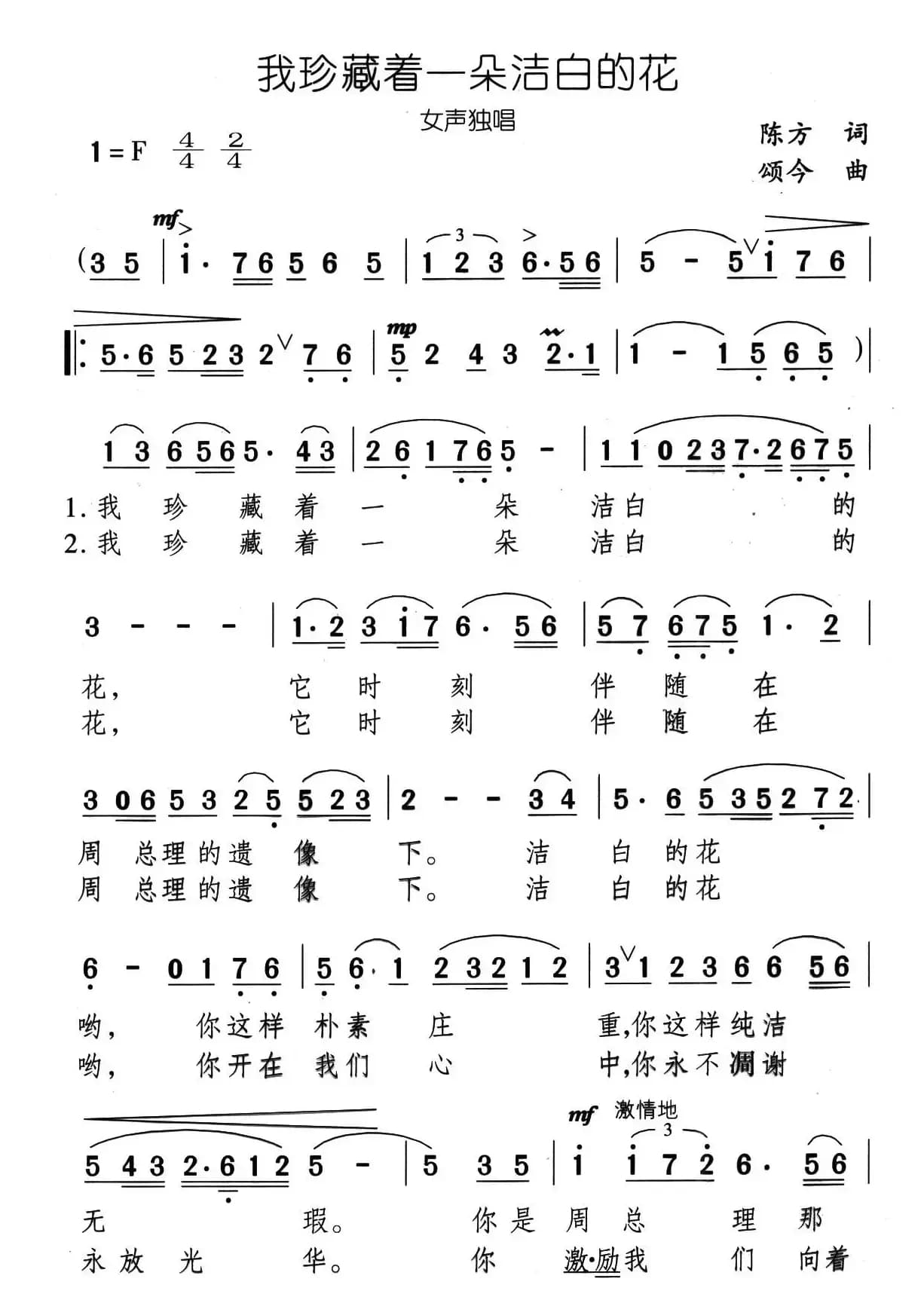 我珍藏着一朵洁白的花