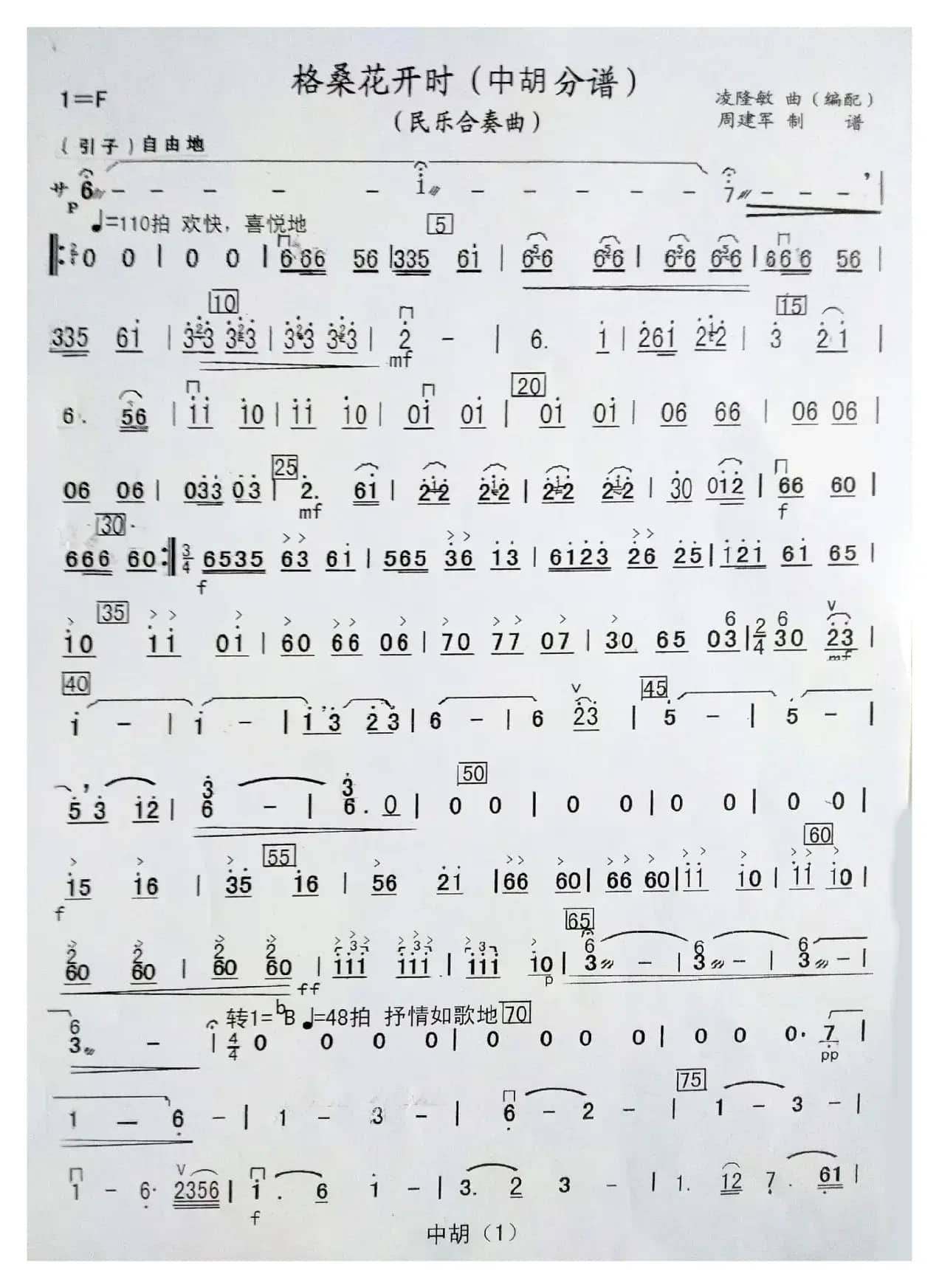 格桑花开时（民乐合奏曲分谱）