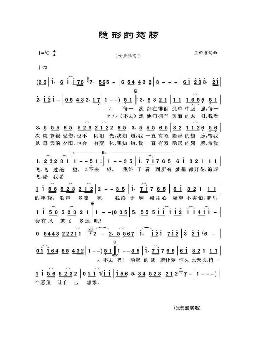 隐形的翅膀（王雅君词曲）