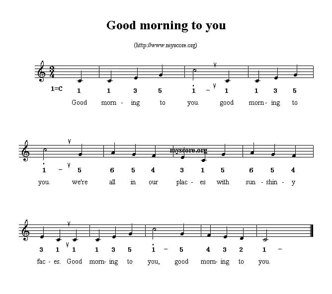 Good Morning to you（线简谱混排版、英文儿歌）