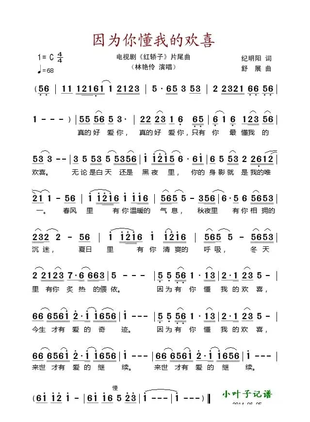 因为你懂我的欢喜（电视剧《红轿子》片尾曲）