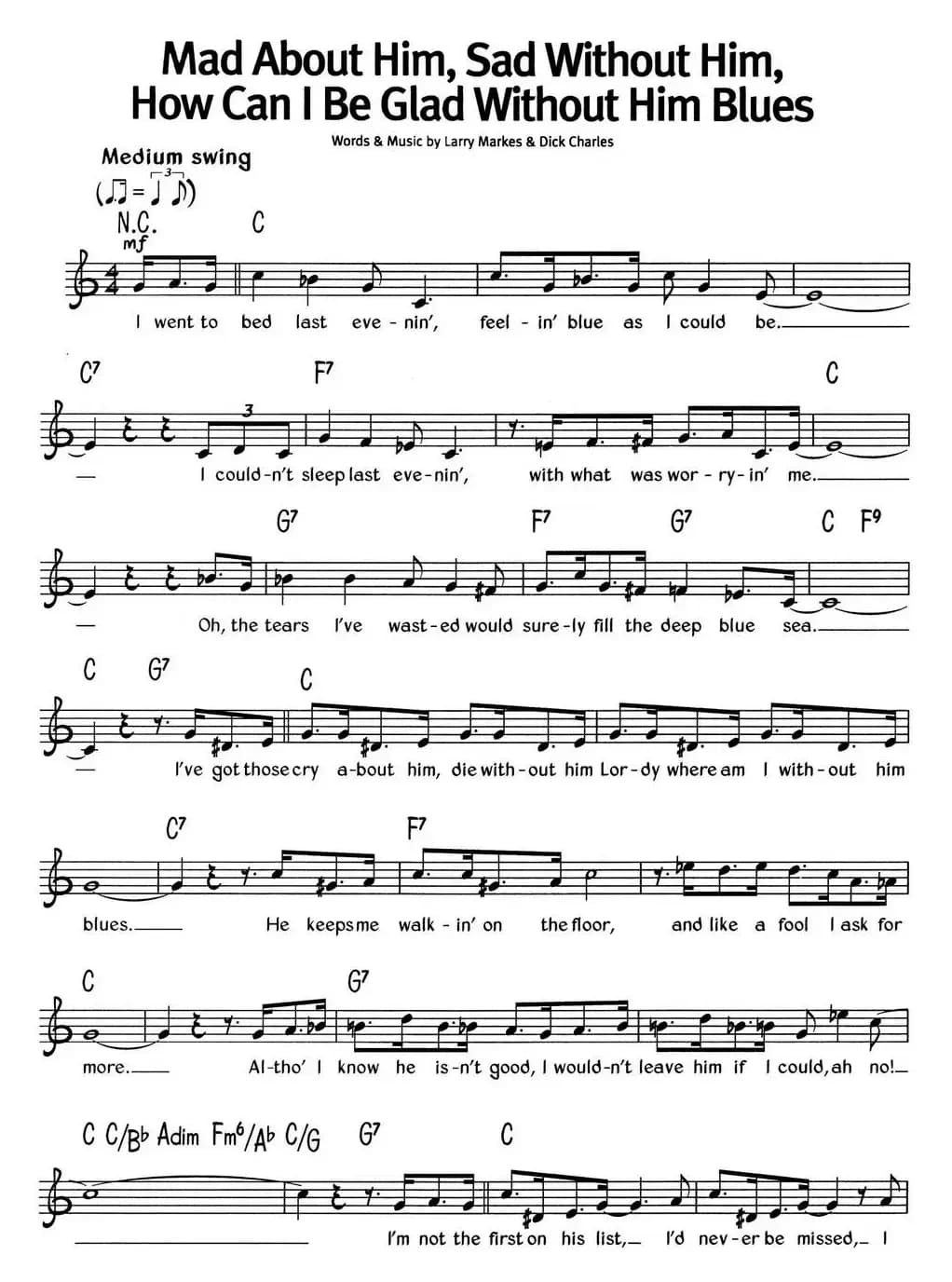 蓝调音乐：Mad About HimSad Without HimHow Can I Be Glad Without Him Blues