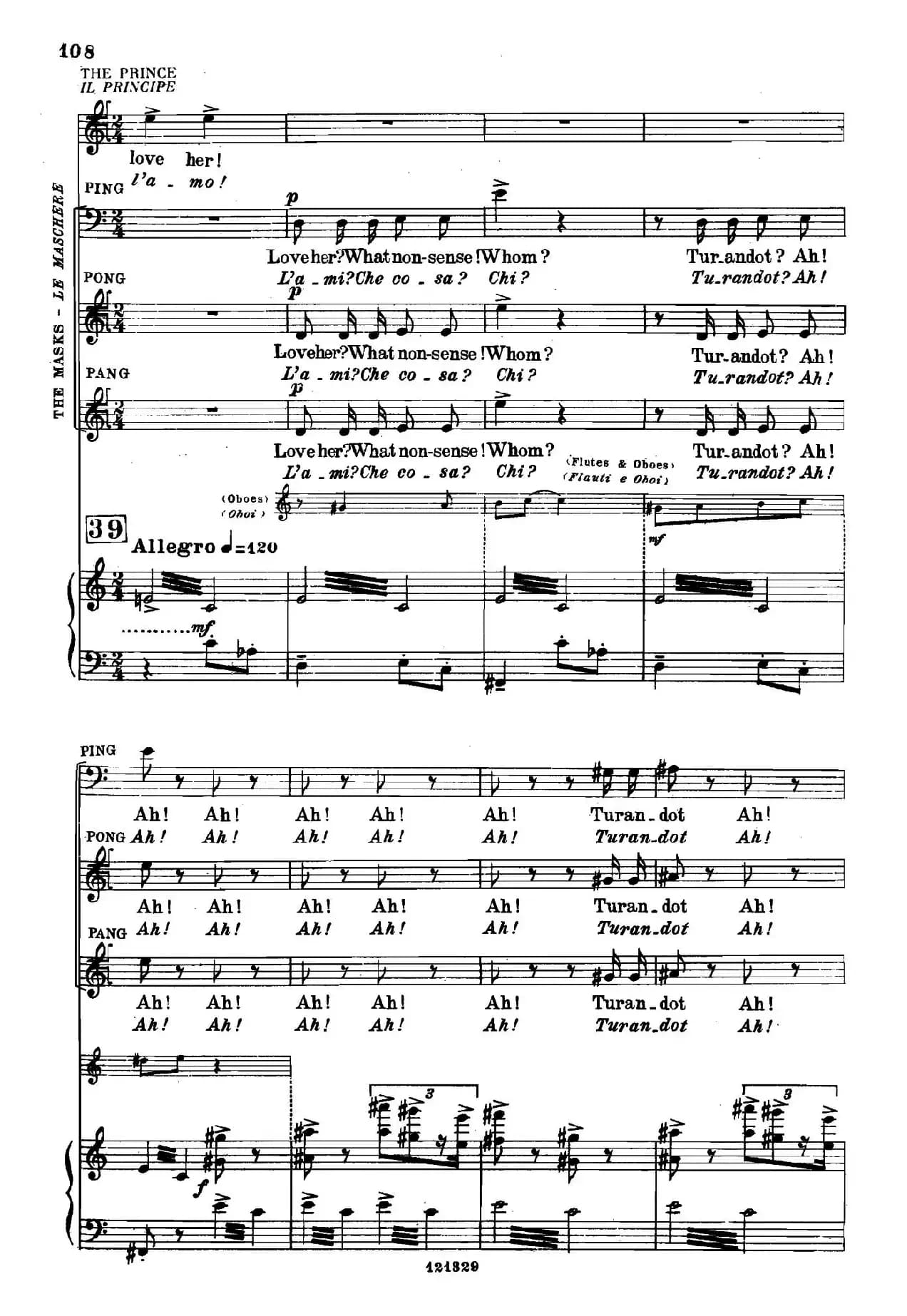 《图兰朵公主》三幕五场歌剧（英意双语）全谱（钢琴伴奏谱 P111——122）