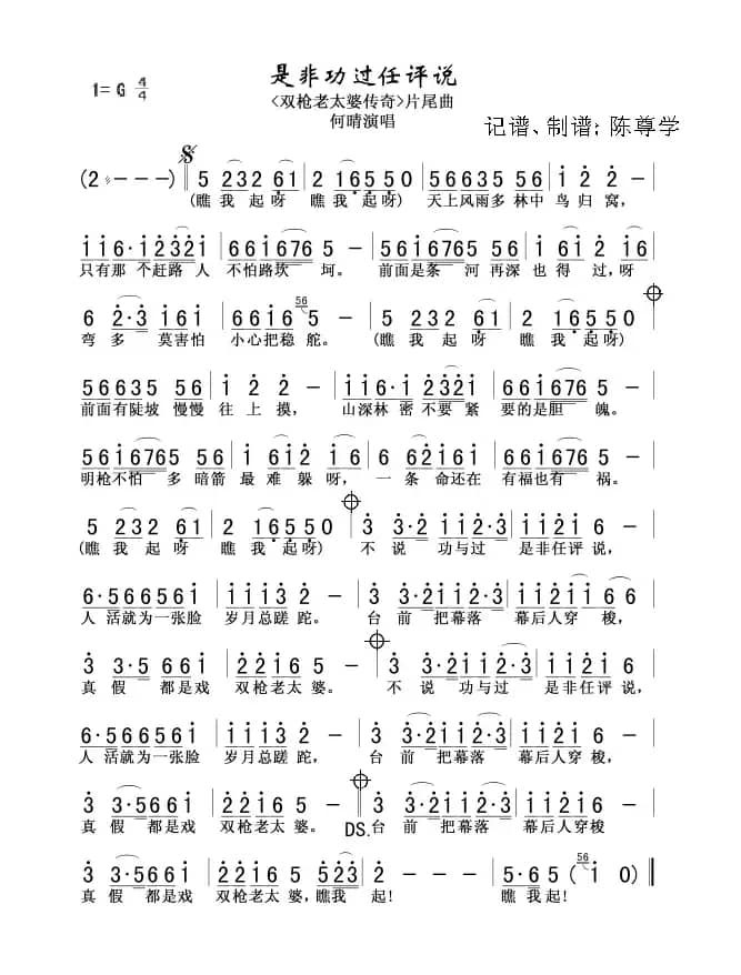 是非功过任评说（电视剧《双枪老太婆》片尾曲）
