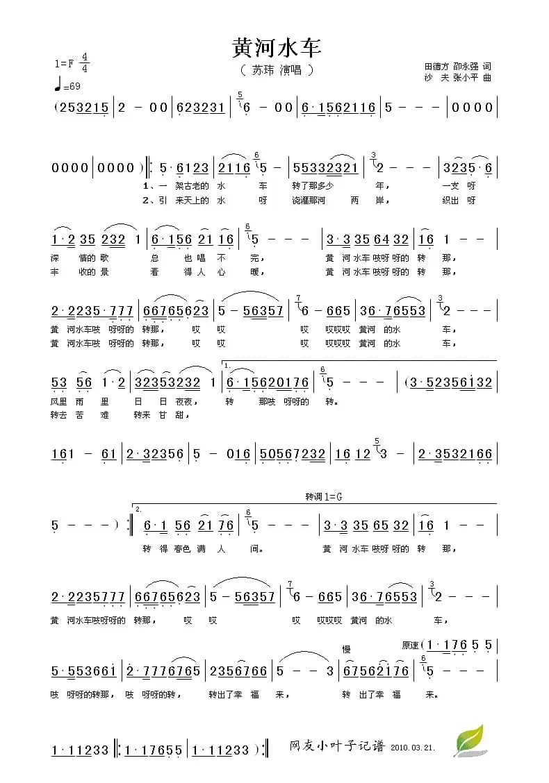 黄河水车（田德芳 邵永强词 沙夫 张小平曲）
