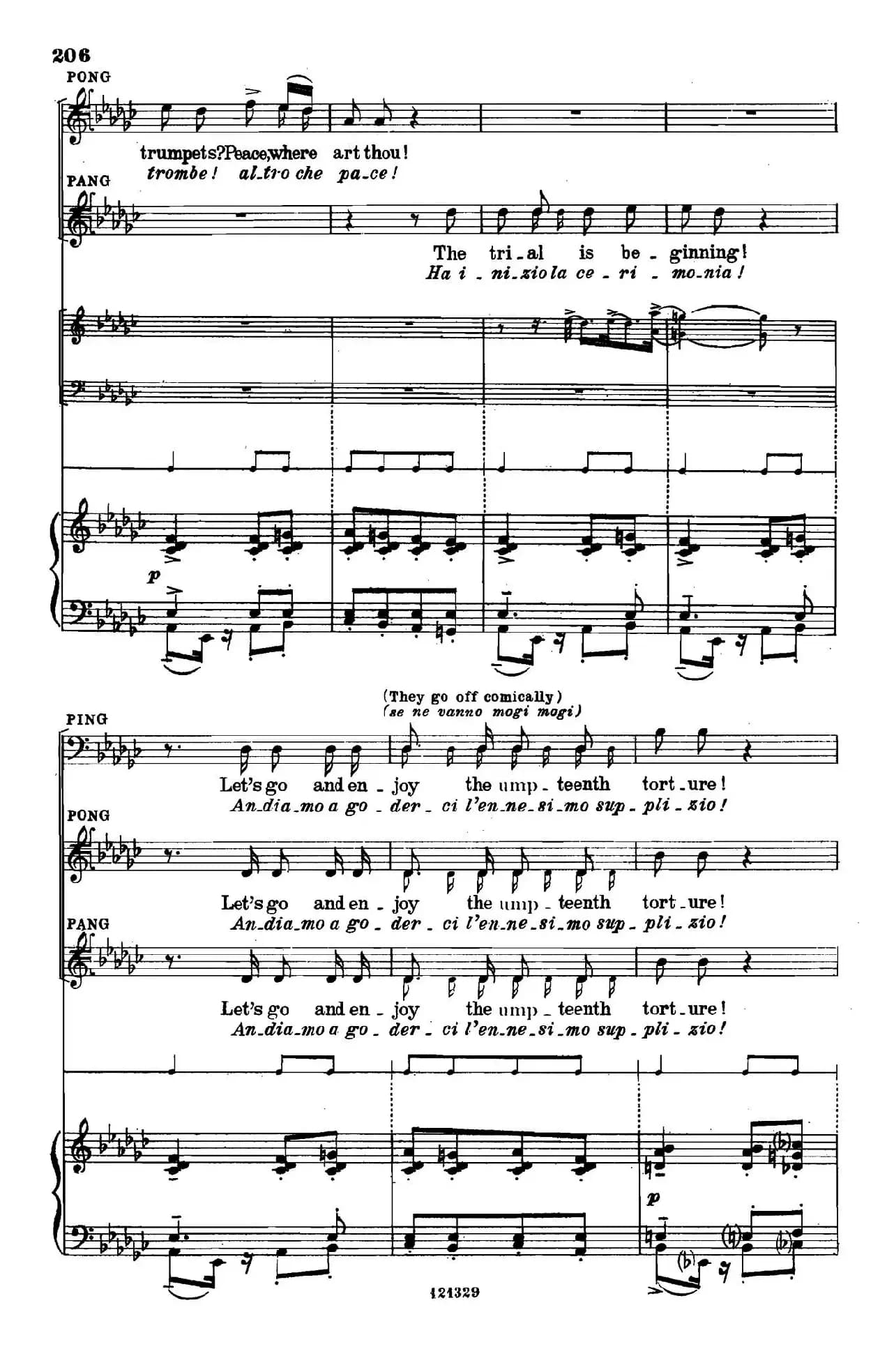 《图兰朵公主》三幕五场歌剧（英意双语）全谱（钢琴伴奏谱 P195——213）