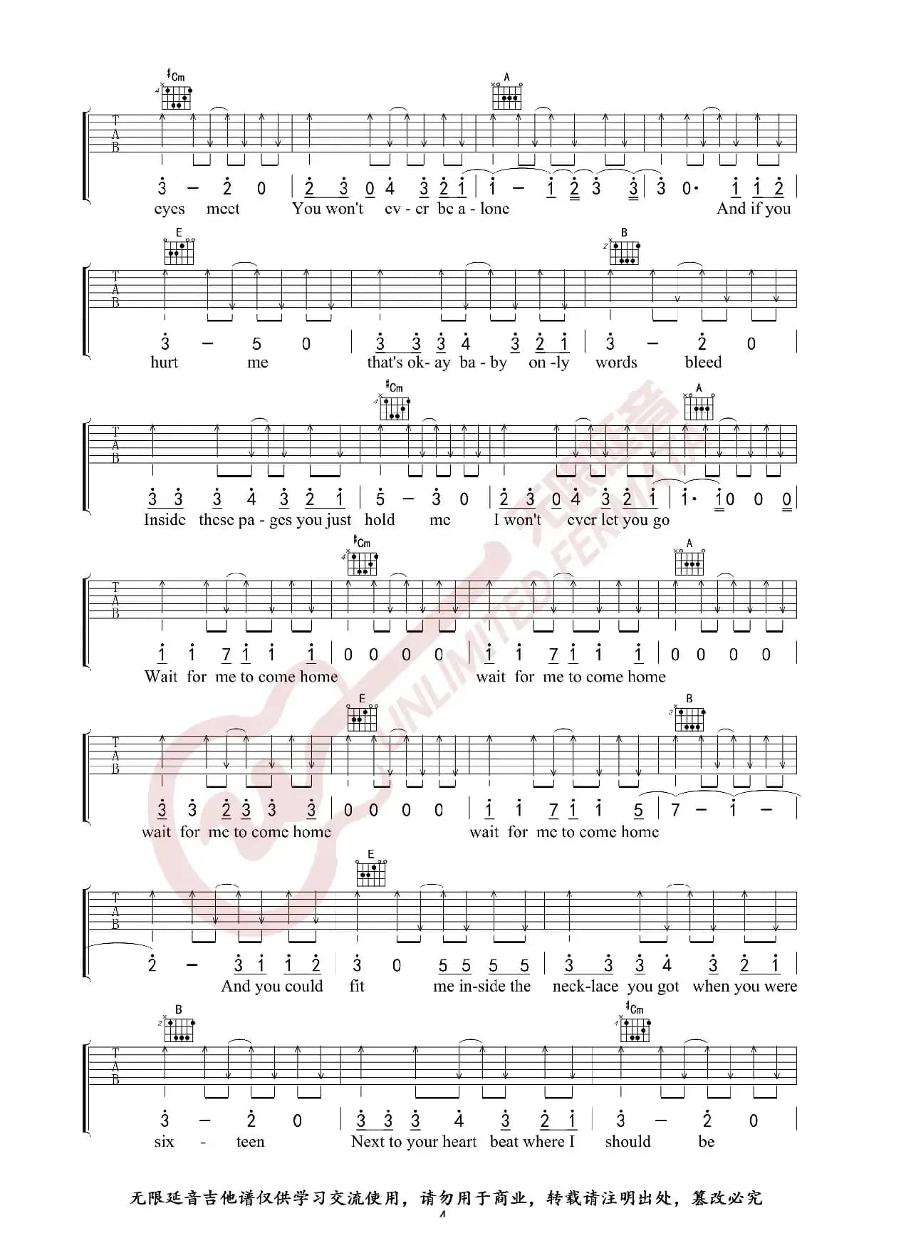 Ed Sheeran黄老板 Photograph 原版吉他谱 弹唱六线谱（无限延音编配）