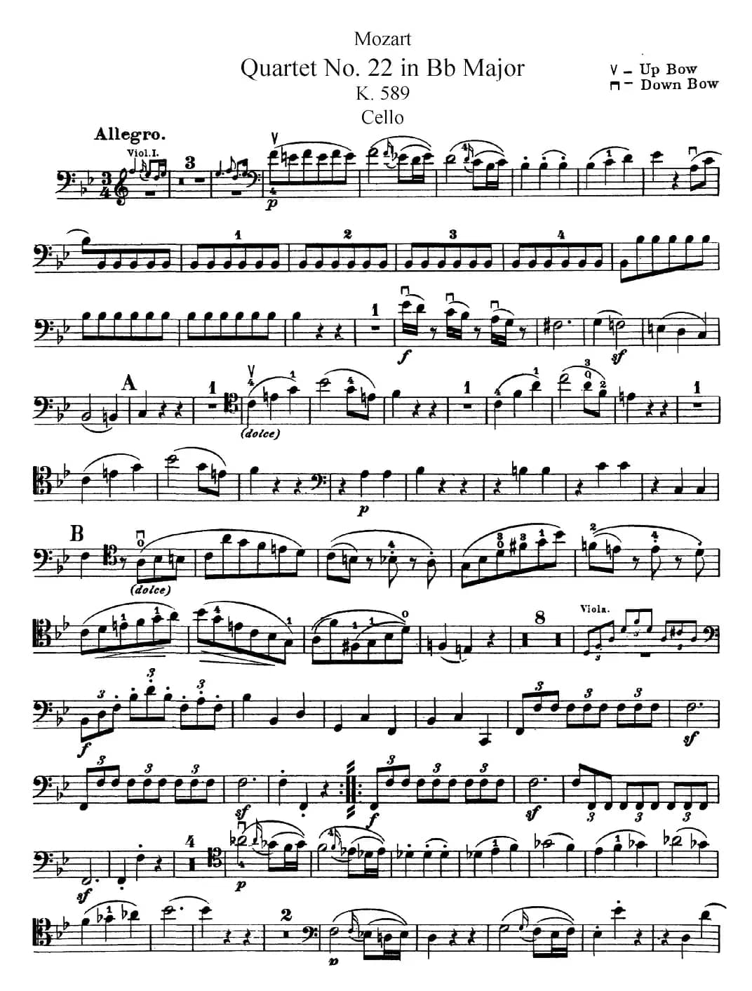 Mozart《Quartet No.22 in Bb Major，K.589》（Cello分谱）