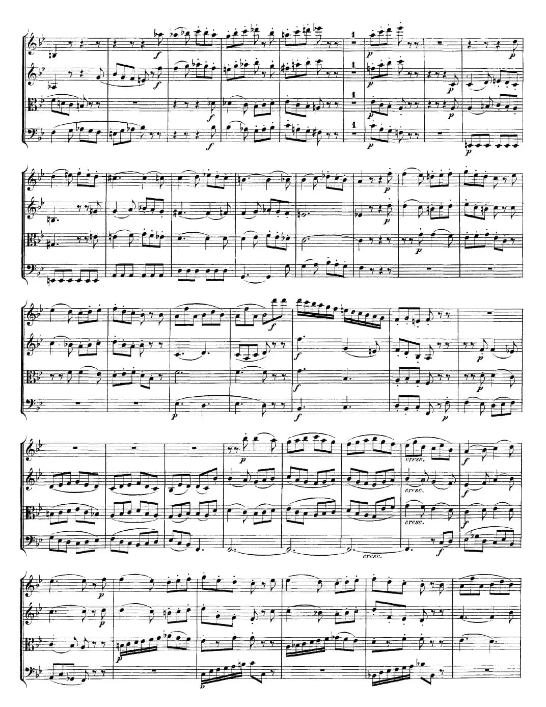 Mozart《Quartet No.22 in Bb Major，K.589》（总谱）