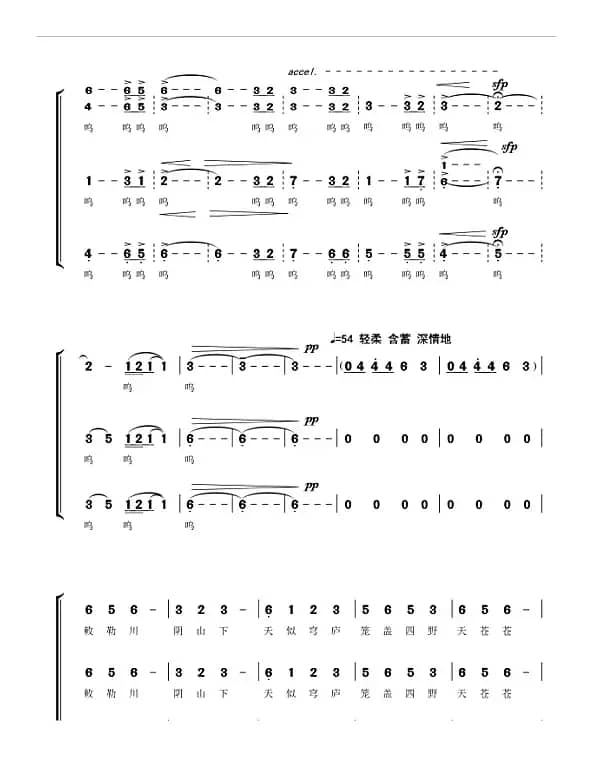 敕勒川合唱谱（女声合唱简谱）