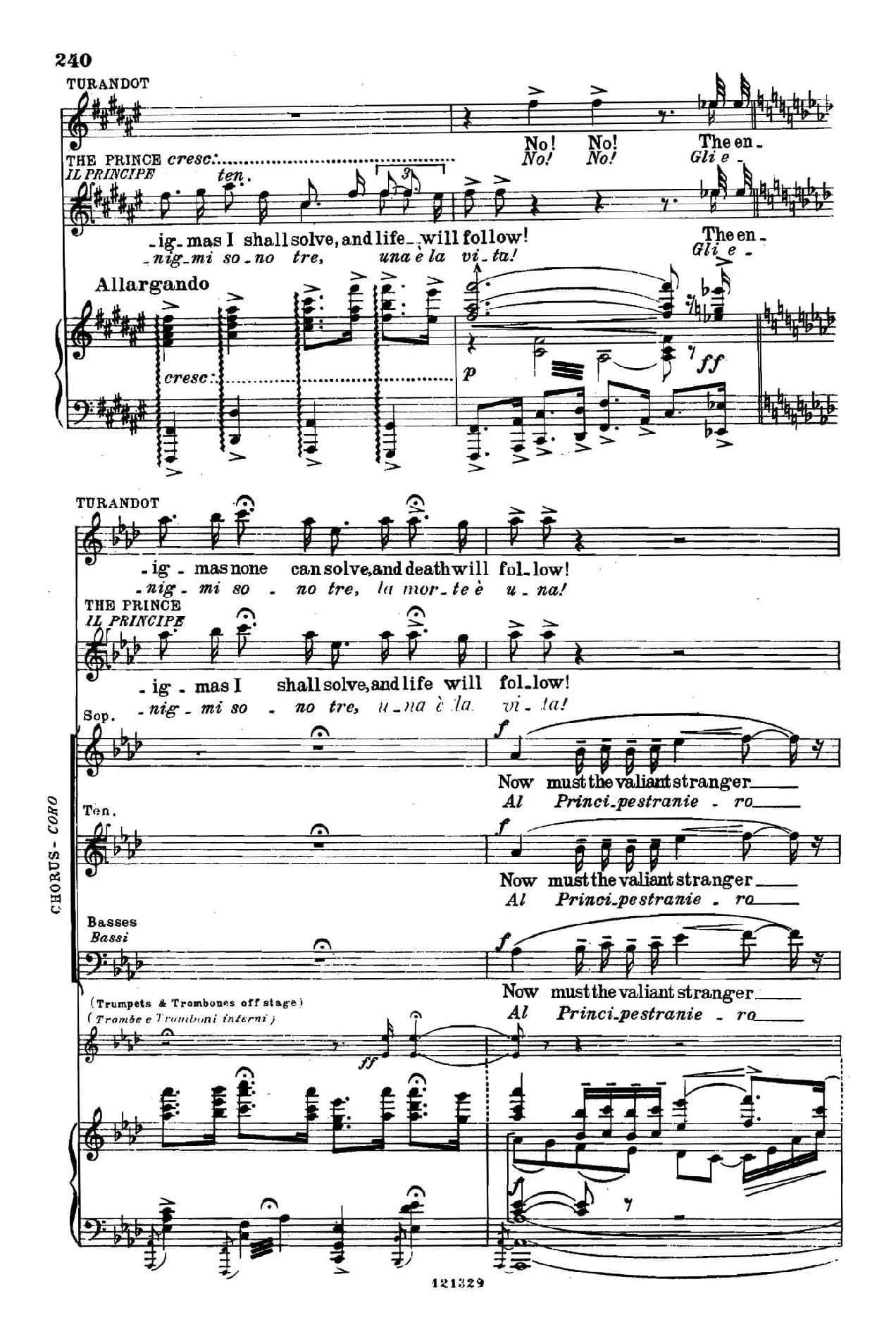 《图兰朵公主》三幕五场歌剧（英意双语）全谱（钢琴伴奏谱 P232——250）