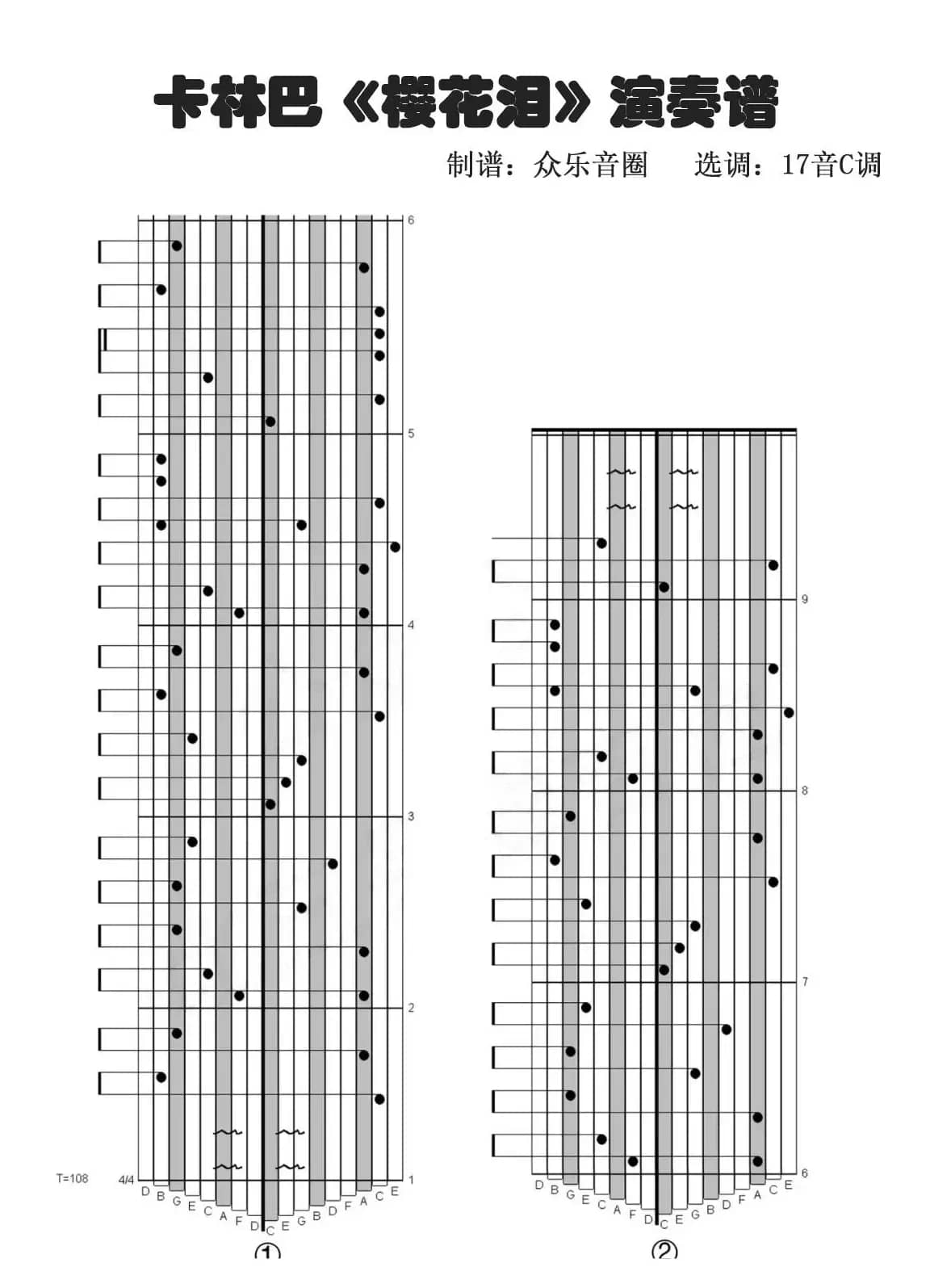 樱花泪（拇指琴卡林巴琴演奏谱）