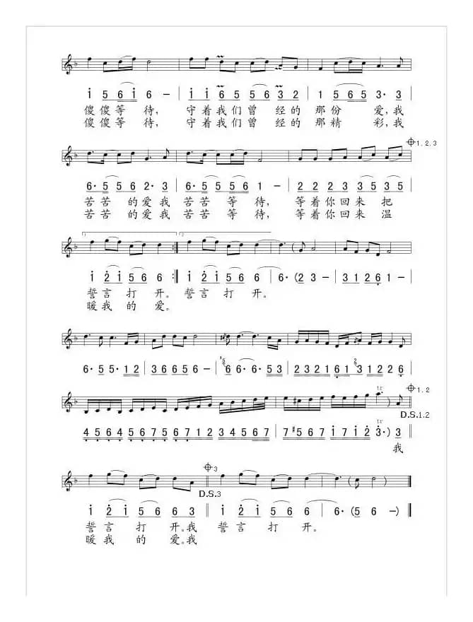 傻傻的爱傻傻等待（线、简谱混排版）