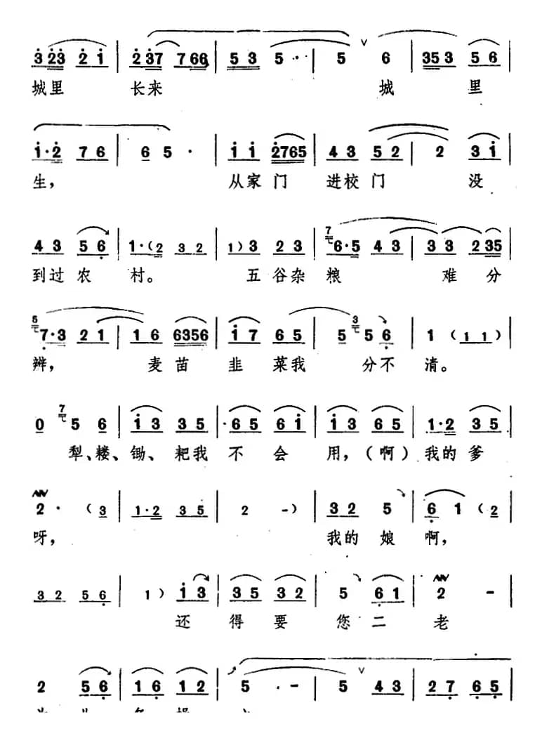 舞台版《朝阳沟》主旋律乐谱之第三场