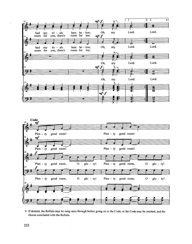 Plenty Good Room（合唱 正谱）