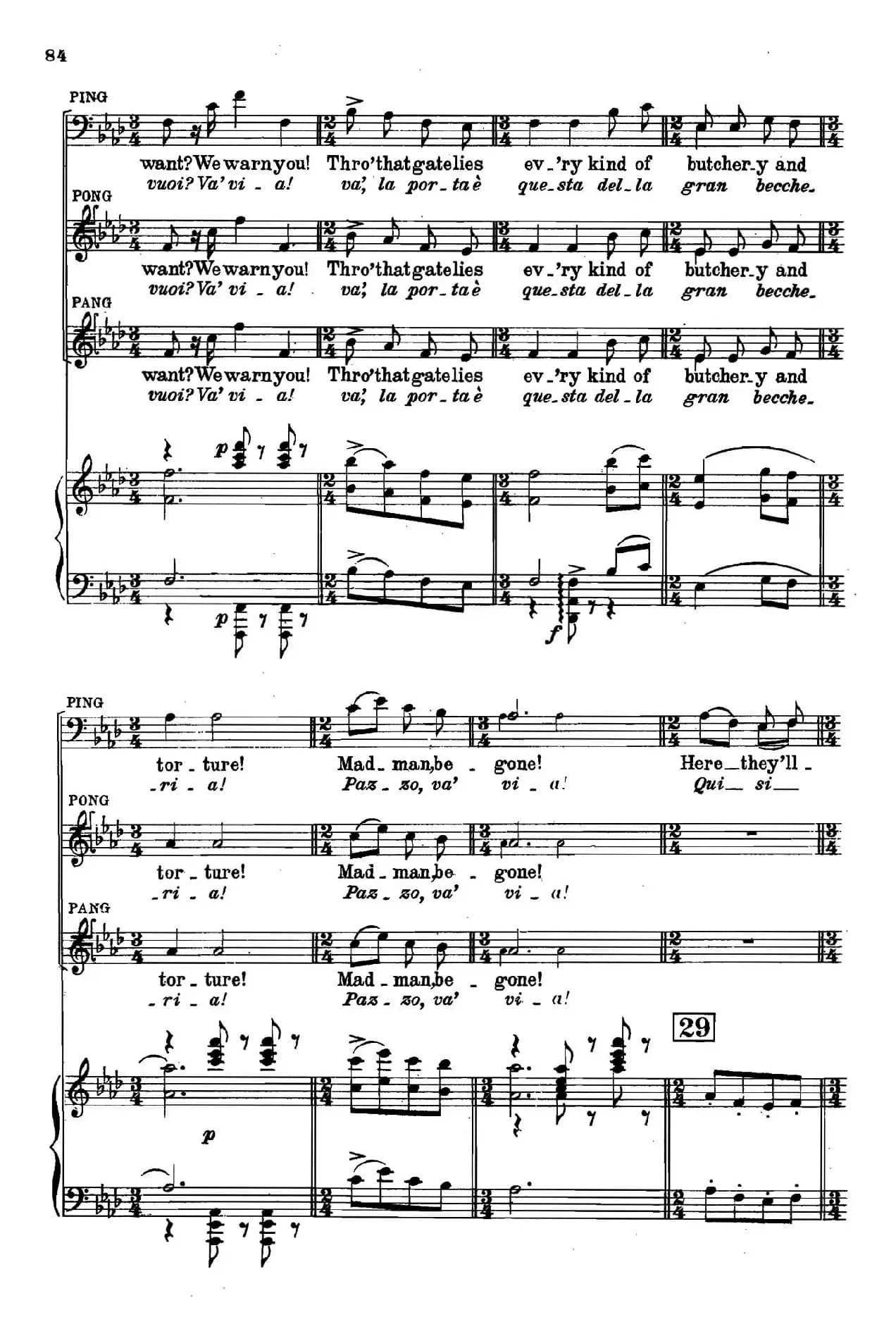 《图兰朵公主》三幕五场歌剧（英意双语）全谱（钢琴伴奏谱 P75——100）