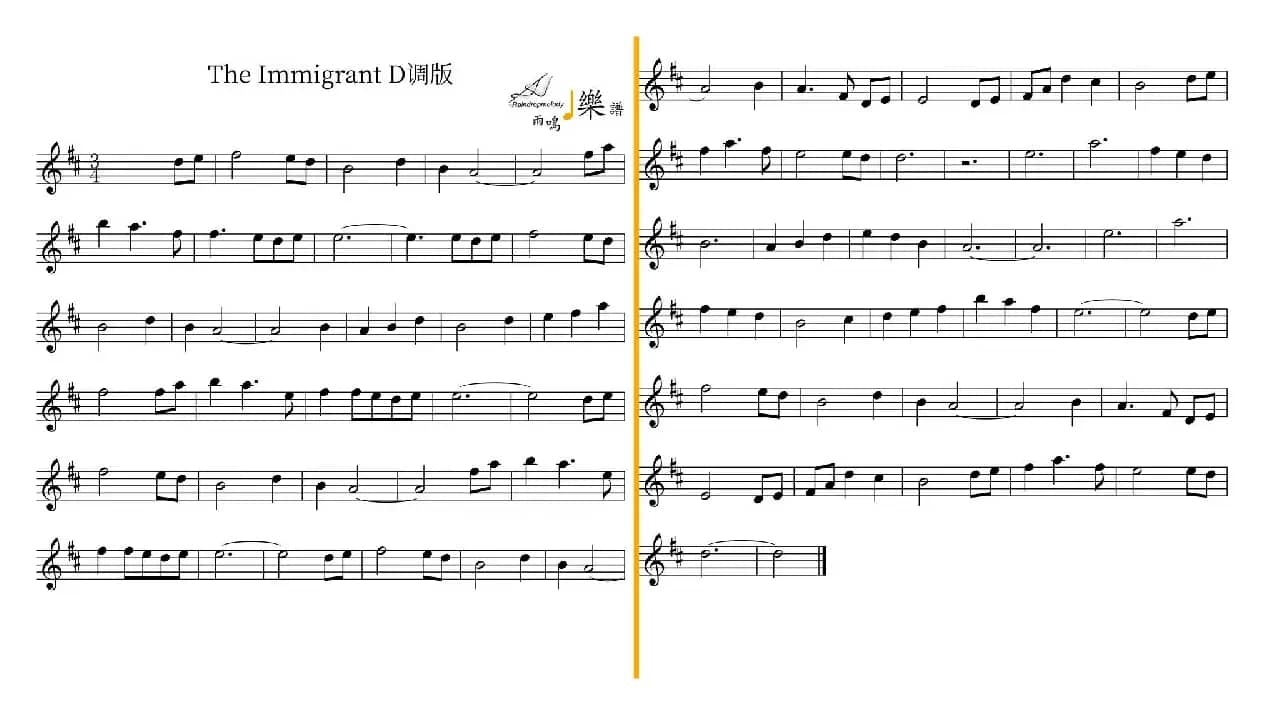 The Immigrant（五线谱/简谱）