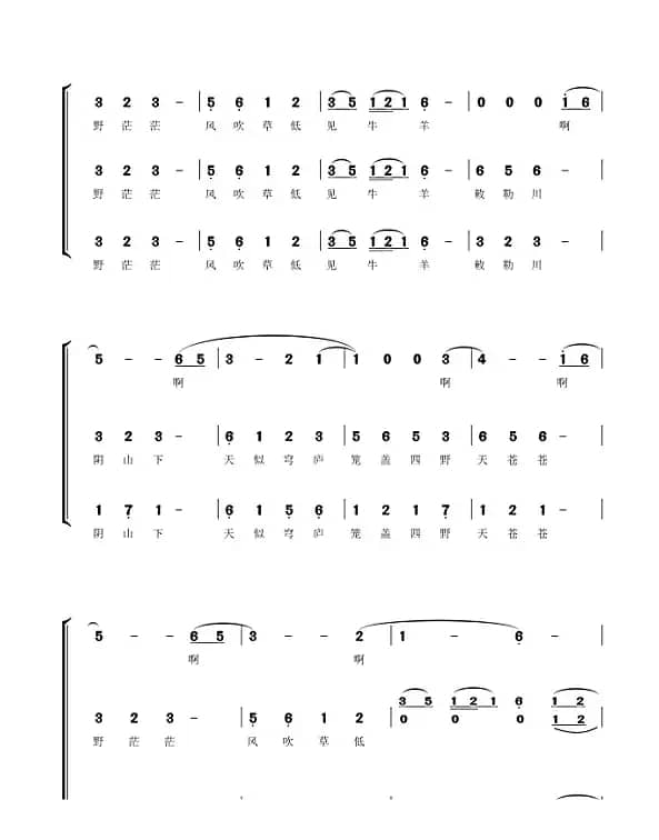 敕勒川合唱谱（女声合唱简谱）