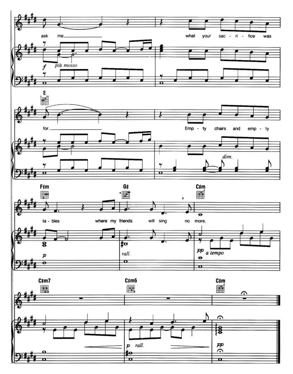 Empty Chairs at Empty Tables (音乐剧《悲惨世界》(Les Miserables)选曲、正谱 )