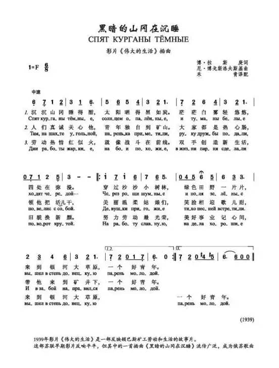 黑暗的山岗在沉睡Спят курганы тёмные（中俄简谱）