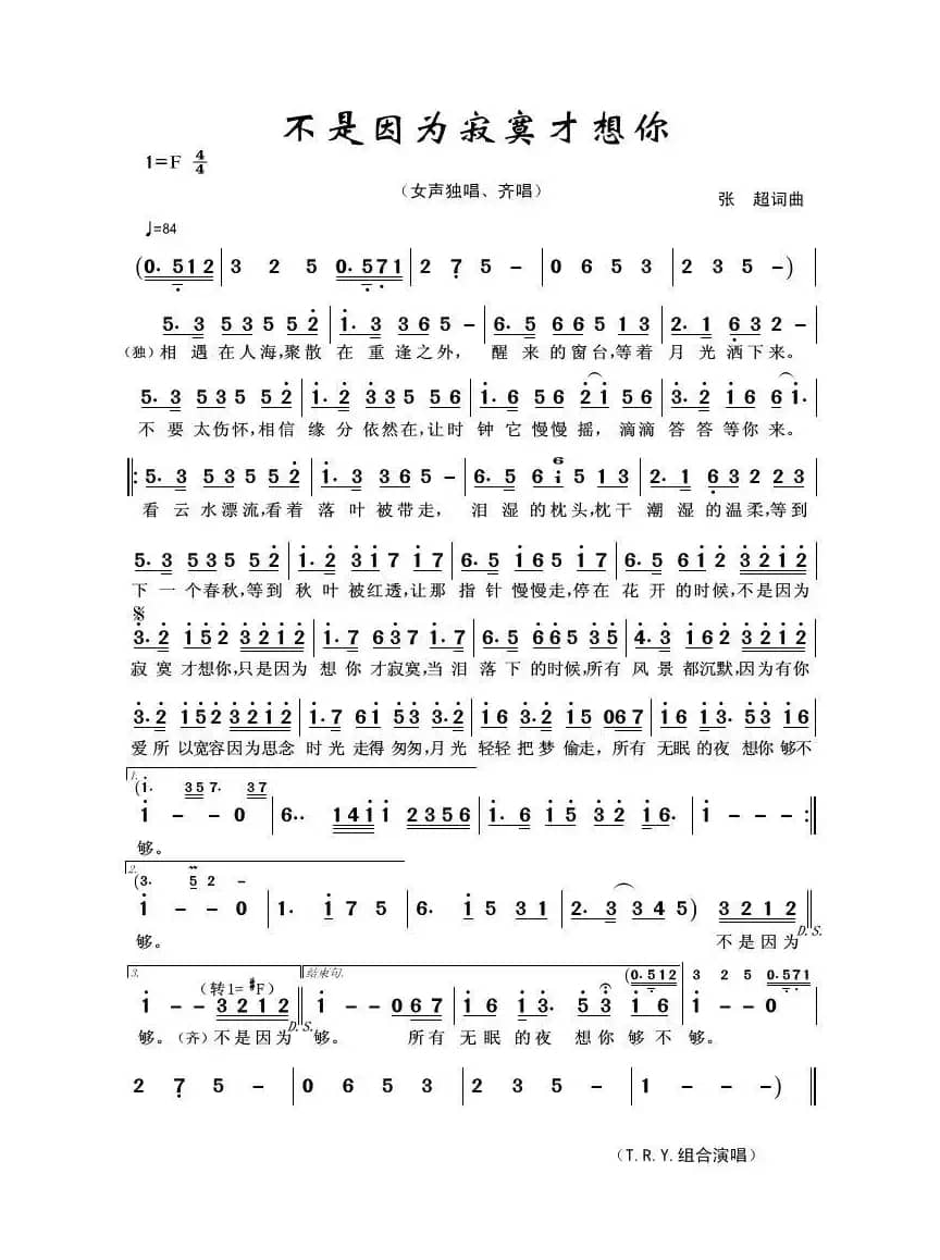 不是因为寂寞才想你（张超词曲）